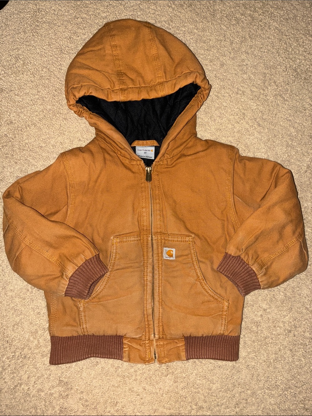 Carhartt Kids Brown Insulated Canvas Hooded Zip-Up Jacket 3T
